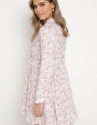 rosa Rochie Mini Roz-Albă Cloș cu motiv frunze și volan Eralia