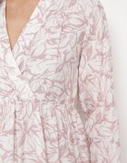 rosa Rochie Mini Roz-Albă Cloș cu motiv frunze și volan Eralia