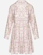 rosa Rochie Mini Roz-Albă Cloș cu motiv frunze și volan Eralia