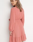 rosa Rochie Mini Roz din Țesătură Plumeti cu Dantelă și Curea din Material Difia