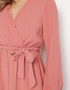 rosa Rochie Mini Roz din Țesătură Plumeti cu Dantelă și Curea din Material Difia