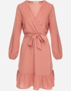 rosa Rochie Mini Roz din Țesătură Plumeti cu Dantelă și Curea din Material Difia