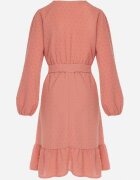 rosa Rochie Mini Roz din Țesătură Plumeti cu Dantelă și Curea din Material Difia