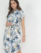 rosa Rochie Mini Tip Cămașă Albastră cu Curea din Material din Bumbac Imprimat Besana