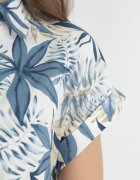 rosa Rochie Mini Tip Cămașă Albastră cu Curea din Material din Bumbac Imprimat Besana