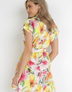 rosa Rochie Mini tip cămașă Galben-Albă cu Mânecă Scurtă și Curea din Material din Bumbac Jadia