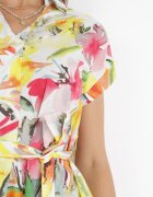 rosa Rochie Mini tip cămașă Galben-Albă cu Mânecă Scurtă și Curea din Material din Bumbac Jadia