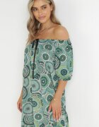 rosa Rochie Mini Verde cu Decolteu Spaniol și Nod Decorativ Yarelina