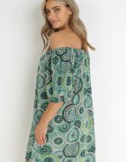rosa Rochie Mini Verde cu Decolteu Spaniol și Nod Decorativ Yarelina