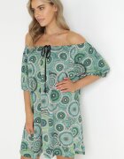 rosa Rochie Mini Verde cu Decolteu Spaniol și Nod Decorativ Yarelina