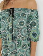 rosa Rochie Mini Verde cu Decolteu Spaniol și Nod Decorativ Yarelina