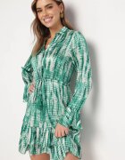 rosa Rochie Mini Verde Decorată cu volane și cu imprimeu acuarelă Panava