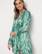rosa Rochie Mini Verde Decorată cu volane și cu imprimeu acuarelă Panava