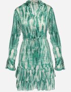 rosa Rochie Mini Verde Decorată cu volane și cu imprimeu acuarelă Panava
