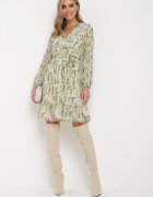 rosa Rochie Mini Verde deschisă cu elastic în talie și curea din material Matelyn