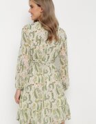 rosa Rochie Mini Verde deschisă cu elastic în talie și curea din material Matelyn