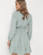 rosa Rochie Mini Verde Legată cu Volan la Decolteu Haikia