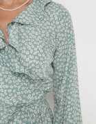 rosa Rochie Mini Verde Legată cu Volan la Decolteu Haikia