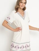 rosa Rochie Mov de bumbac cu o croială dreaptă decorată cu broderii Tirkio