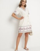 rosa Rochie Mov de bumbac cu o croială dreaptă decorată cu broderii Tirkio