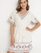 rosa Rochie Mov de bumbac cu o croială dreaptă decorată cu broderii Tirkio