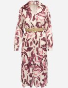 rosa Rochie mov petrecută cu model abstract cu elastic în talie și curea Zinnitaria