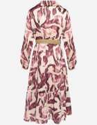 rosa Rochie mov petrecută cu model abstract cu elastic în talie și curea Zinnitaria