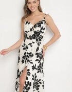 rosa Rochie neagră ajurată din bumbac cu croială evazată pe bretele Nitaria