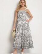 rosa Rochie Neagră-Albă din bumbac decorată cu broderie Sadonique