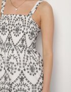 rosa Rochie Neagră-Albă din bumbac decorată cu broderie Sadonique