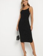 rosa Rochie Neagră Cambrată din tricot cu viscoză decorată cu zirconii și șliț Selwenn