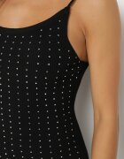 rosa Rochie Neagră Cambrată din tricot cu viscoză decorată cu zirconii și șliț Selwenn