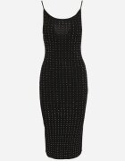 rosa Rochie Neagră Cambrată din tricot cu viscoză decorată cu zirconii și șliț Selwenn