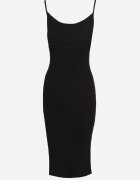 rosa Rochie Neagră Cambrată din tricot cu viscoză decorată cu zirconii și șliț Selwenn