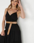 rosa Rochie Neagră cu Curea Maerea