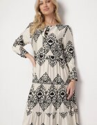 rosa Rochie Neagră cu Vâscoză cu Croi Cloș cu Nasturi Ilovella