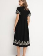rosa Rochie Neagră De bumbac Boho Cu croi evazat Decorată cu broderie Lannivra