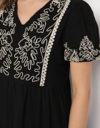 rosa Rochie Neagră De bumbac Boho Cu croi evazat Decorată cu broderie Lannivra