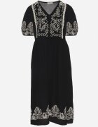 rosa Rochie Neagră De bumbac Boho Cu croi evazat Decorată cu broderie Lannivra