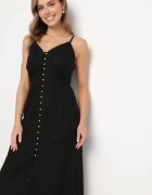 rosa Rochie neagră de bumbac cu croială evazată pe bretele cu nasturi Firbia