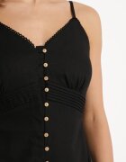 rosa Rochie neagră de bumbac cu croială evazată pe bretele cu nasturi Firbia