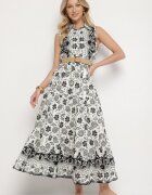 rosa Rochie neagră de bumbac tip cămașă fără mâneci cu curea Mirulenia