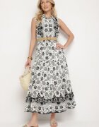 rosa Rochie neagră de bumbac tip cămașă fără mâneci cu curea Mirulenia