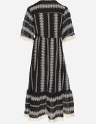rosa Rochie Neagră din Bumbac Stil Boho cu Croi Evazat cu Legătură și Broderie Korithira