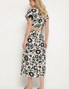 rosa Rochie neagră din viscoză croi evazat cu curea decorativă cu cataramă Zarolena