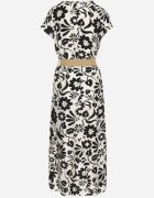 rosa Rochie neagră din viscoză croi evazat cu curea decorativă cu cataramă Zarolena