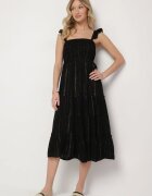 rosa Rochie Neagră din viscoză cu bretele decorată cu fir metalic Iffrisse