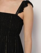 rosa Rochie Neagră din viscoză cu bretele decorată cu fir metalic Iffrisse