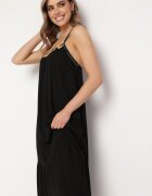 rosa Rochie Neagră din Viscoză cu Bretele Decorată cu Paiete și Fir Metalic Comalara