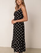 rosa Rochie neagră din viscoză cu buline pe bretele încheiată cu nasturi Katilane
